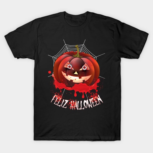 Feliz Halloween Funny Pumpkin T-Shirt by HI Tech-Pixels